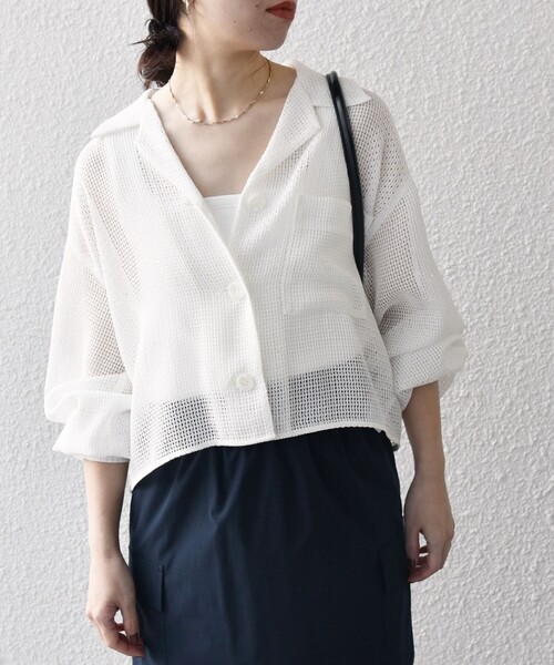 SHIPS any:〈手洗い可能〉メッシュ オープンカラー ジャケット シャツ SHIPS｜SHIPS any:<手洗い可能>メッシュ オープンカラー