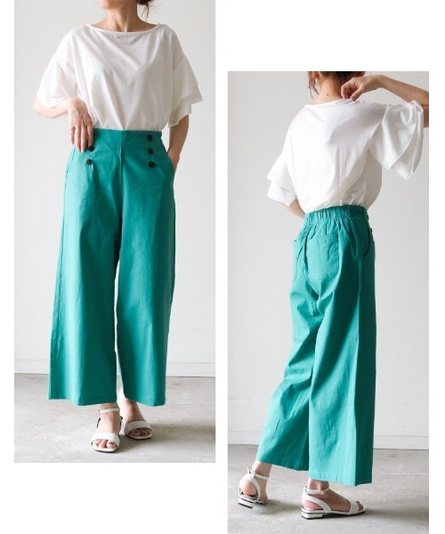 ハイウエストフロントボタンワイドパンツ-short・S・アイボリー パンツ フロントボタンワイドパンツ レディース : ZOZOTOWN
