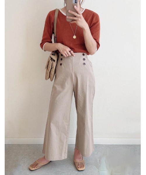 ハイウエストフロントボタンワイドパンツ-short・S・アイボリー パンツ フロントボタンワイドパンツ レディース : ZOZOTOWN