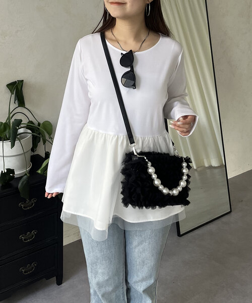 バックメタルレイヤードペプラムロンT（Tシャツ/カットソー