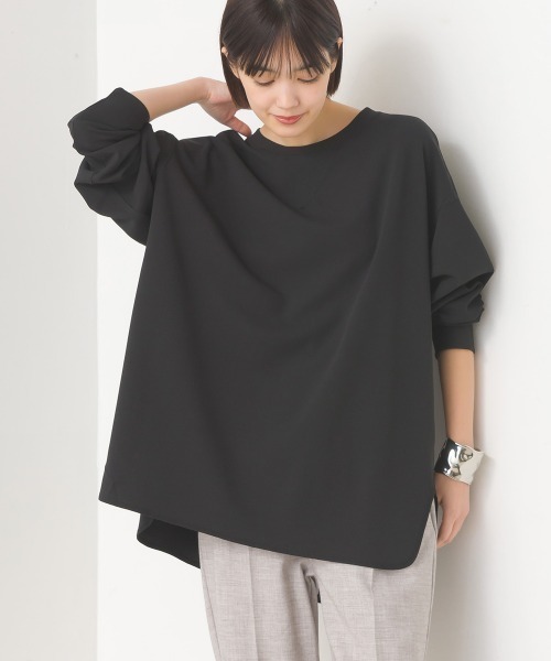 ワッフル裾ラウンドプルオーバー OMNES（オムネス） tシャツ カットジョーゼットガゼット裾ラウンドプル