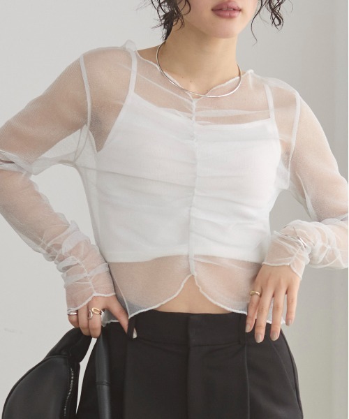 ANGIE tシャツ 卒園式 シャーリング ラメ シアー トップス レディース