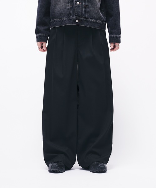 30s40s ビンテージ ヨーロッパ 2タックワイドスラックス 黒 2タックワイドスラックスパンツ｜ACLENT（アクレント）