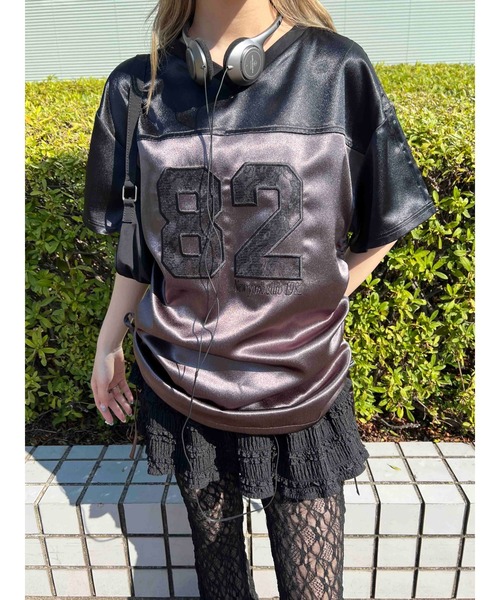 tシャツ 「ampm」レース切替ナンバリングユニホームトップス レディース 6be2bb3d739aa21a6008acb9701ff5