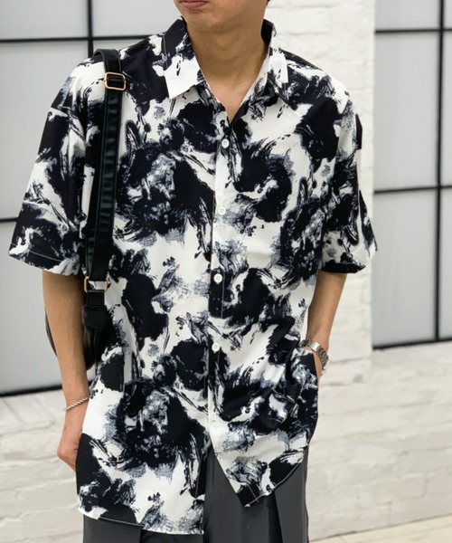 link lot シャツ ルーズシルエット総柄プリントシャツ メンズ