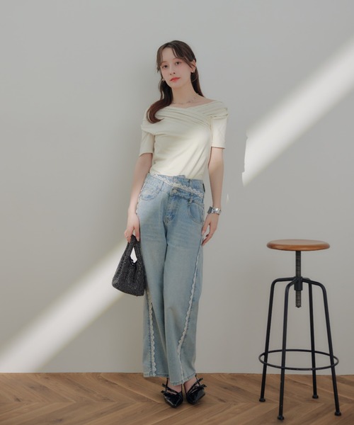 ECREL tシャツ ドレープオフショルトップス「接触冷感