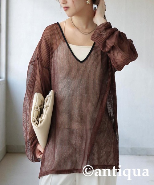 antiqua tシャツ ストライプシアートップス レディース
