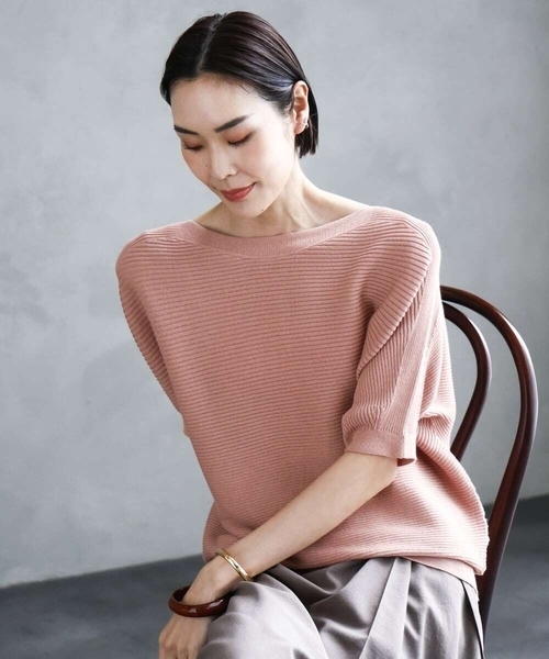 ニット セーター 「新色追加」ホールガーメント(R)ドルマンスリーブニット(半袖） レディース MICHEL KLEIN ニット セーター 「新色追加」ホールガーメント(R