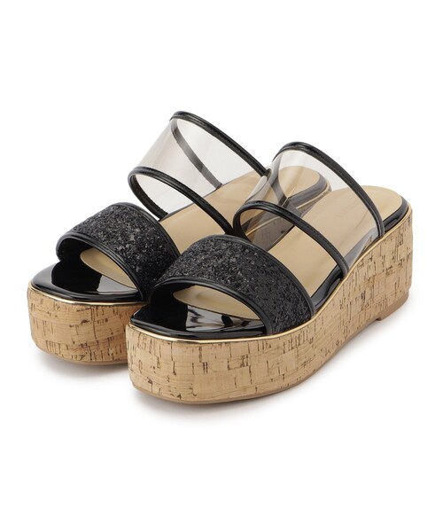 格安新品  ESPERANZA サンダル グリッター×クリアベルト 厚底コルク 靴