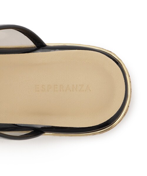グリッター×クリアベルト 厚底コルクサンダル⌘ピンク　S エスペランサ ESPERANZA グリッター×クリアベルト 厚底コルク