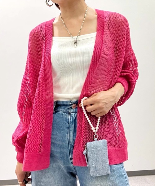 カーディガン 半ホールガーメントメッシュカーデ レディース