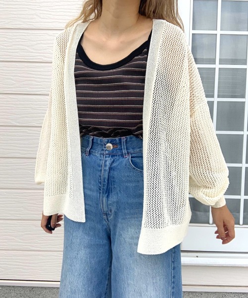 カーディガン 半ホールガーメントメッシュカーデ レディース