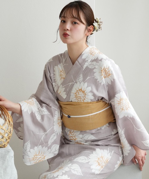 画像の帯+お任せ帯じめつき◆◆utataneブランド浴衣◆日本生地◆向日葵 画像の帯+お任せ帯じめつき◇◇utataneブランド浴衣◇日本生地
