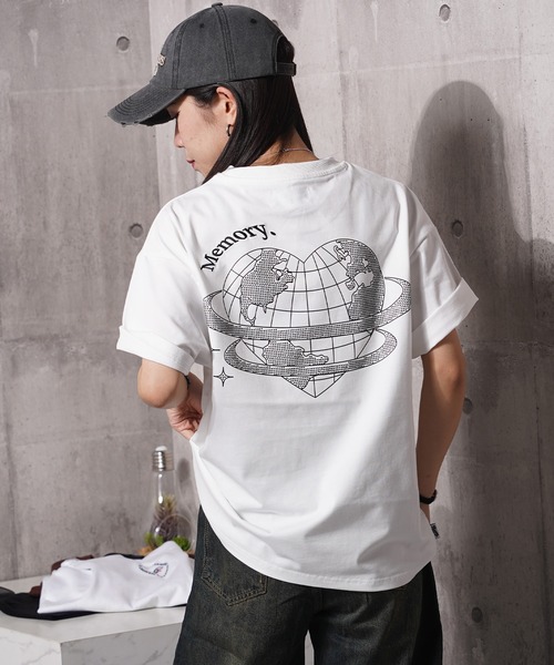MEMORY tシャツ 「MEMORY」ラインストーン アースハート S/S Tシャツ
