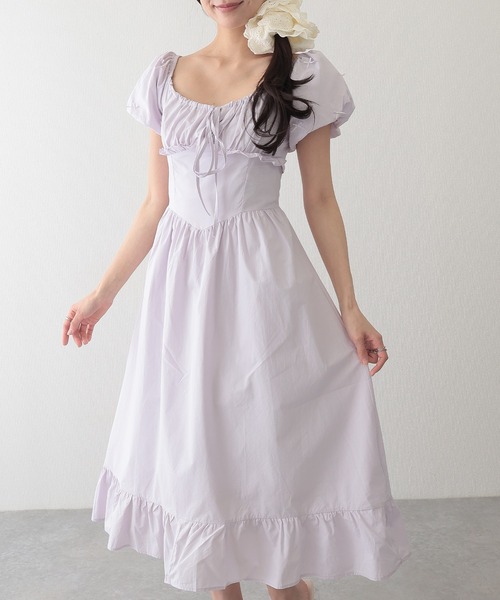 天女のワンピース女パフスリーブ Lace Ladies（レースレディース） ワンピース 半袖 リボン付き