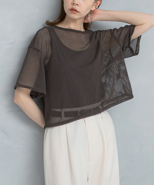 tシャツ レイヤードメッシュカットソー レディース