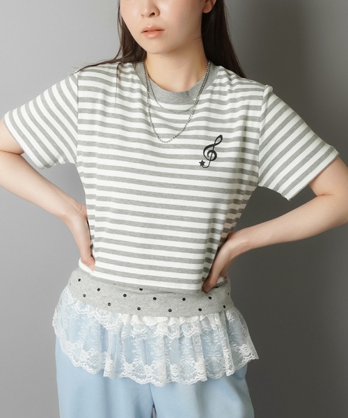 SPINNS tシャツ 半袖レイヤードTシャツ/ボーダードット
