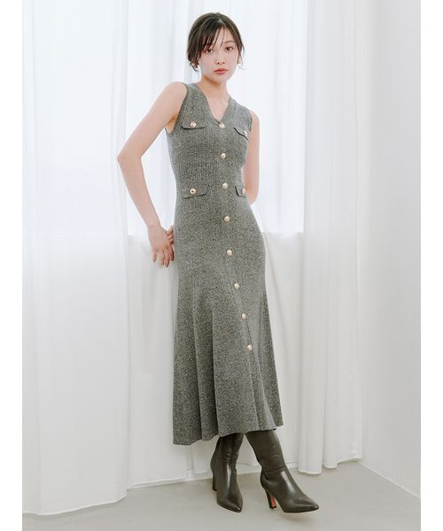 SNIDEL ワンピース ノースリーブフロントボタンニットワンピース