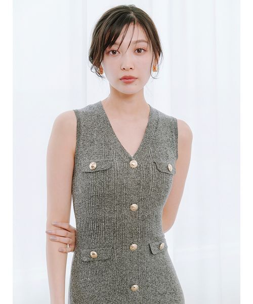 SNIDEL ワンピース ノースリーブフロントボタンニットワンピース