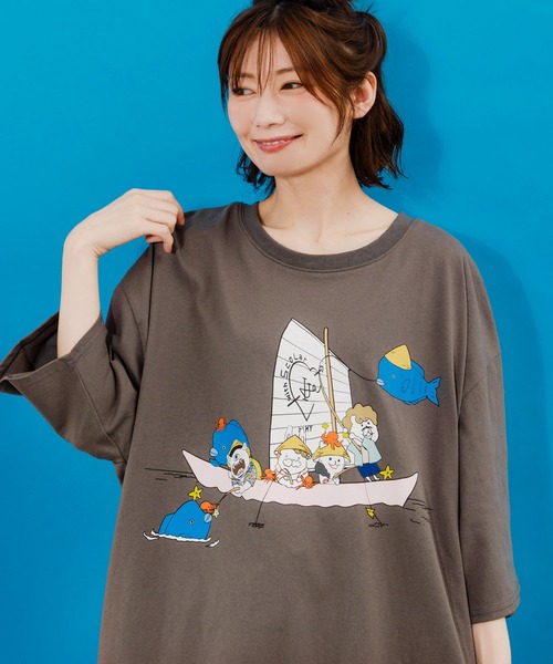 tシャツ 152718：仲宗根泉(HY)コラボ 帆かけサバニ柄チュニック レディース メンズ