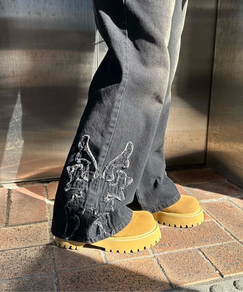 「sedacle」 加工ブーツカットデニムパンツ LARGE ブルー メンズ