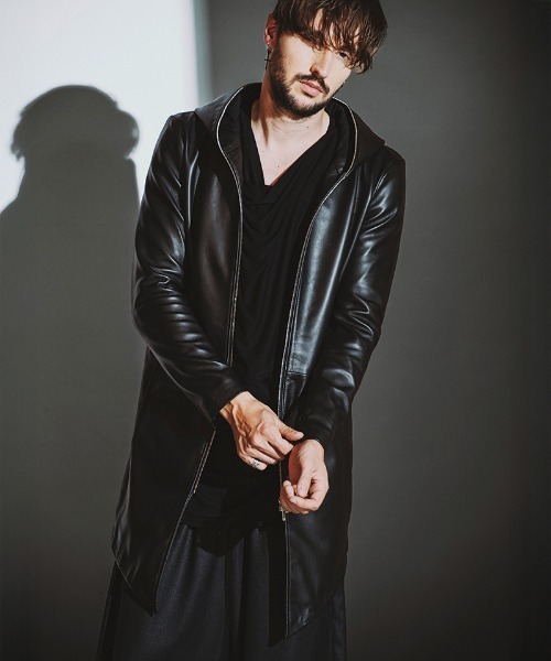 シープレザーの黒コート 羊革・シープレザー トレンチコートメンズ Sheep Leather Trench