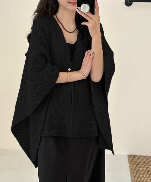 ADORE ポンチョ風　カーディガン 洗濯機可】上品ラメがきらめく シアーポンチョ風カーディガン