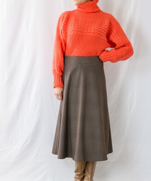 a lot of love スカート 千鳥チェック ミディフレアスカート