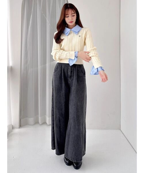 【希少】 モンクレール ドッキングニット ストライプシャツ 異素材切替 マグニア 希少】 モンクレール ドッキングニット ストライプシャツ 異素材切替