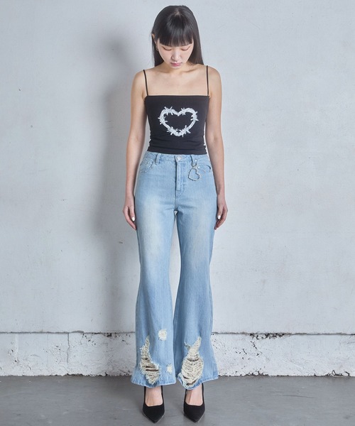Heart Tattoo ジーンズ デニム デニムパンツ damage flare denim