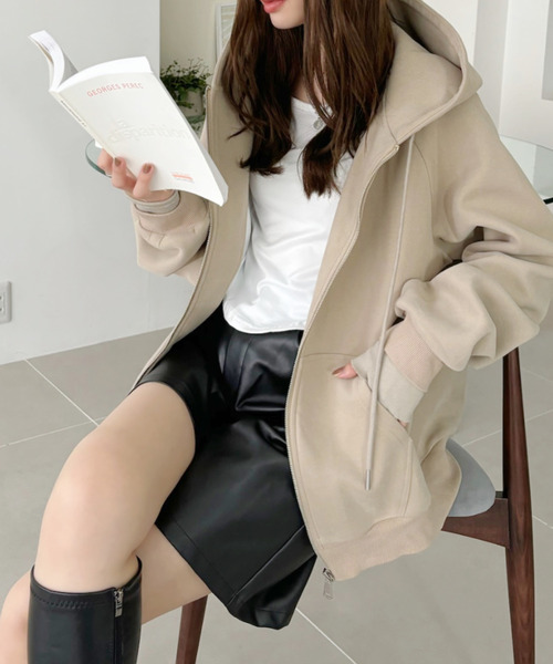 「Eclat one」 ジップアップパーカー M ベージュ レディース_画像7