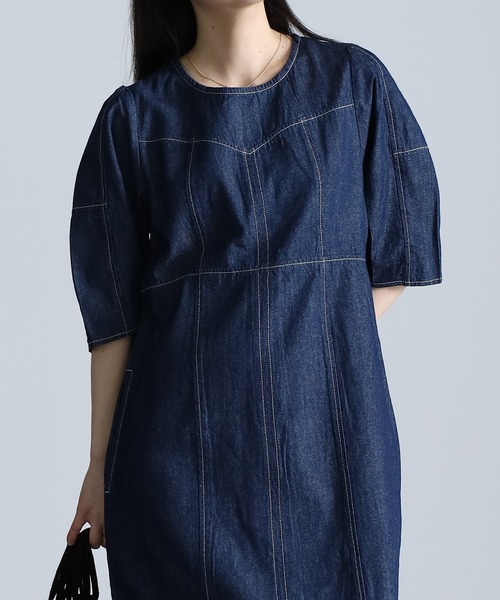 「RANAN」 半袖ワンピース M インディゴブルー レディース_画像7