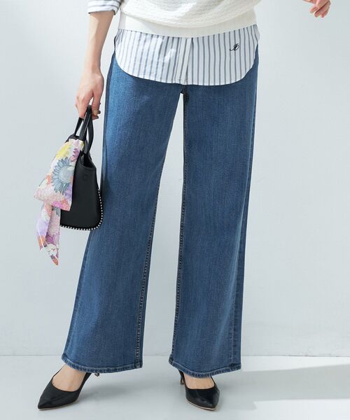 ジーンズ デニム デニムパンツ 「美脚／ストレッチ」ストレートワイドデニム レディースの画像