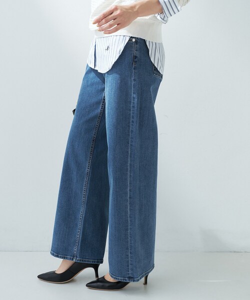 ジーンズ デニム デニムパンツ 「美脚／ストレッチ」ストレートワイドデニム レディースの画像