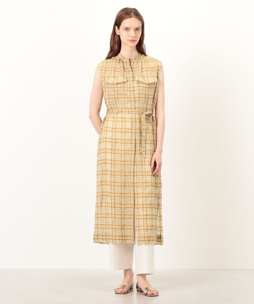 シャツワンピース シアープラッド フレンチロングシャツブラウスの画像