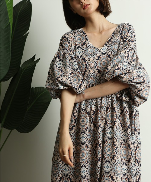 「MAISON DE THERESE」 7分袖ワンピース FREE ブルー レディース_画像3