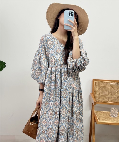 「MAISON DE THERESE」 7分袖ワンピース FREE ブルー レディース_画像5