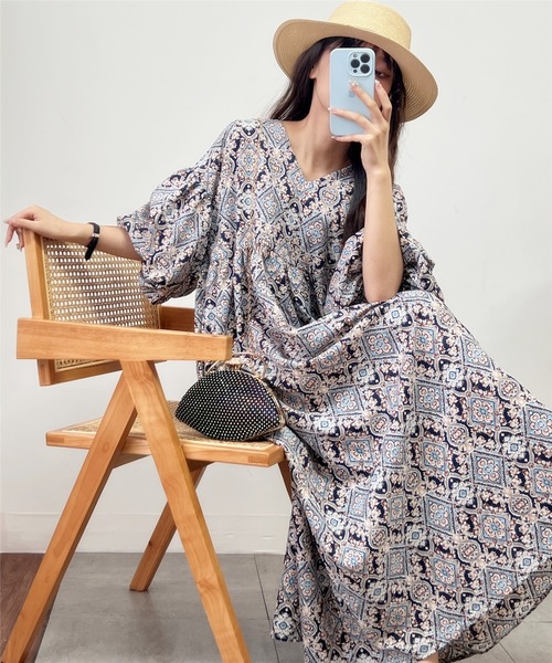 「MAISON DE THERESE」 7分袖ワンピース FREE ブルー レディース_画像7