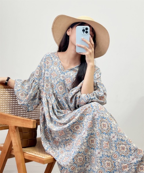 「MAISON DE THERESE」 7分袖ワンピース FREE ブルー レディース_画像8