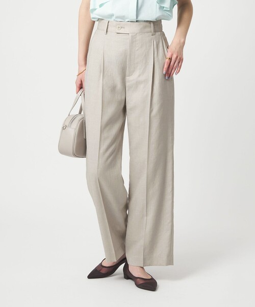 スラックス パンツ 「size SHORT/TALLあり」ライト リネンライク ストレート パンツ UVカット 通気性 レディースの画像