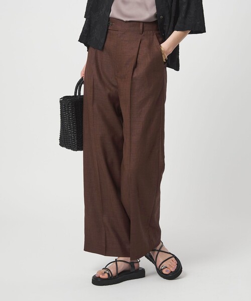 スラックス パンツ 「size SHORT/TALLあり」ライト リネンライク ストレート パンツ UVカット 通気性 レディースの画像