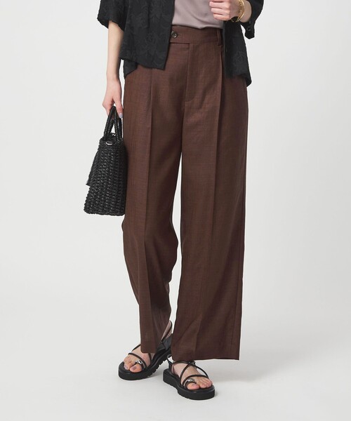 スラックス パンツ 「size SHORT/TALLあり」ライト リネンライク ストレート パンツ UVカット 通気性 レディースの画像