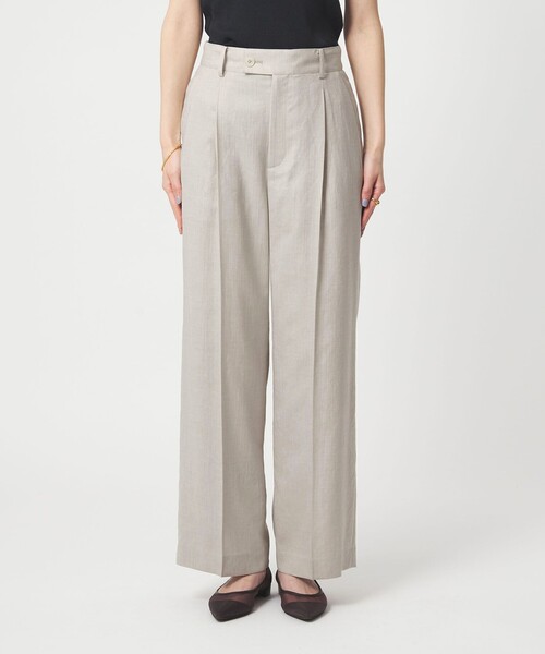 スラックス パンツ 「size SHORT/TALLあり」ライト リネンライク ストレート パンツ UVカット 通気性 レディースの画像