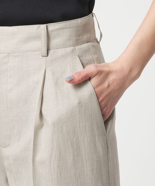 スラックス パンツ 「size SHORT/TALLあり」ライト リネンライク ストレート パンツ UVカット 通気性 レディースの画像