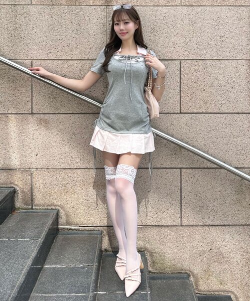 ワンピース 「インフルエンサー企画/新色追加」keru レイヤード風着痩せミニワンピの画像
