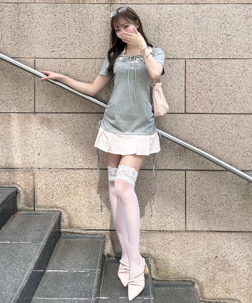 ワンピース 「インフルエンサー企画/新色追加」keru レイヤード風着痩せミニワンピの画像
