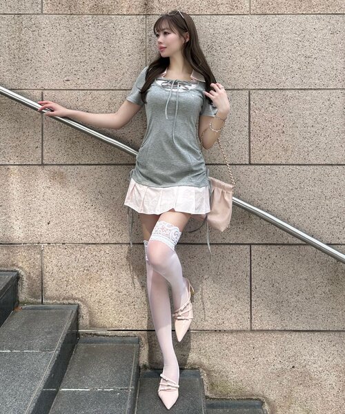 ワンピース 「インフルエンサー企画/新色追加」keru レイヤード風着痩せミニワンピの画像