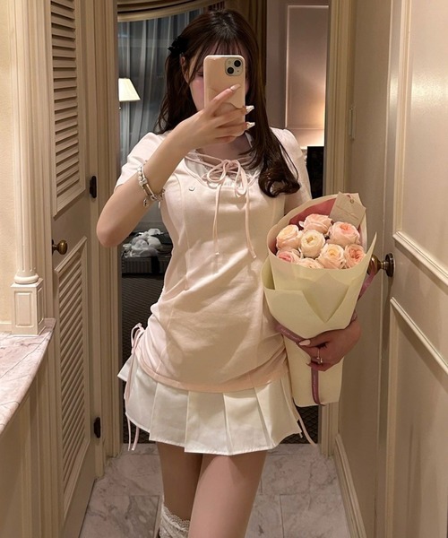 ワンピース 「インフルエンサー企画/新色追加」keru レイヤード風着痩せミニワンピの画像