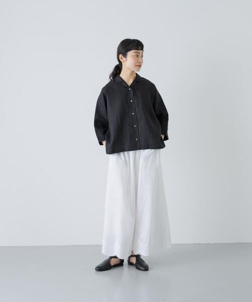 ブラウス シャツ リネン半袖オープンカラーシャツ レディースの画像