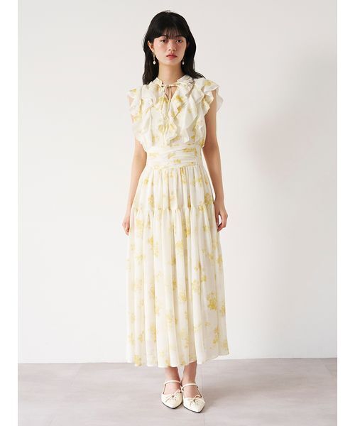 ワンピース フラワープリントプリーツワンピースの画像